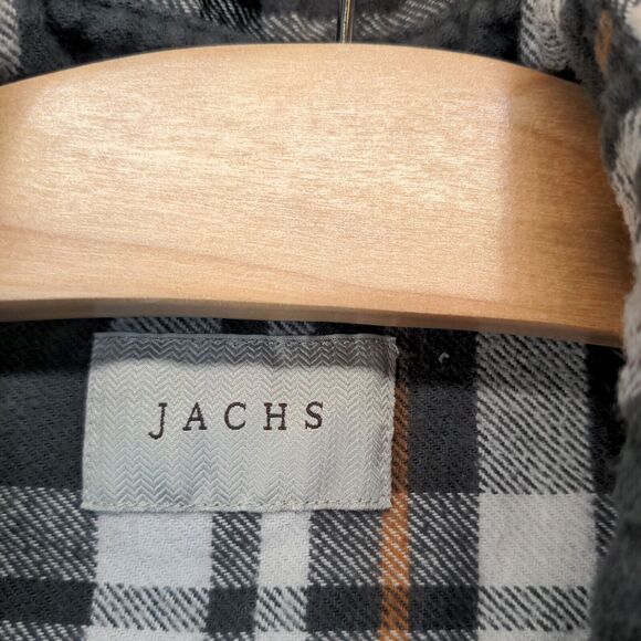 Jachs Mens Button-Up Shirt Gray Plaid Medium Long Sleeve Chest Flap Pockets - Picture 8 of 13